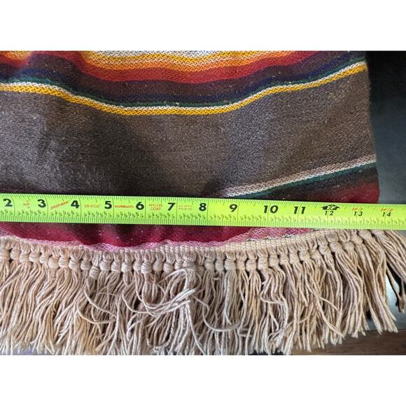 Vtg Style Boho Shoulder Bag Striped Multicolored Fringed Wood Accent Jute Straps - Picture 10 of 12